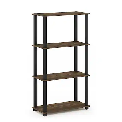 Front. Furinno - Turn-S-Tube 4-Tier Multipurpose Shelf Display Rack with Square Tube, Columbia Walnut/Black - Columbia Walnut/Black.