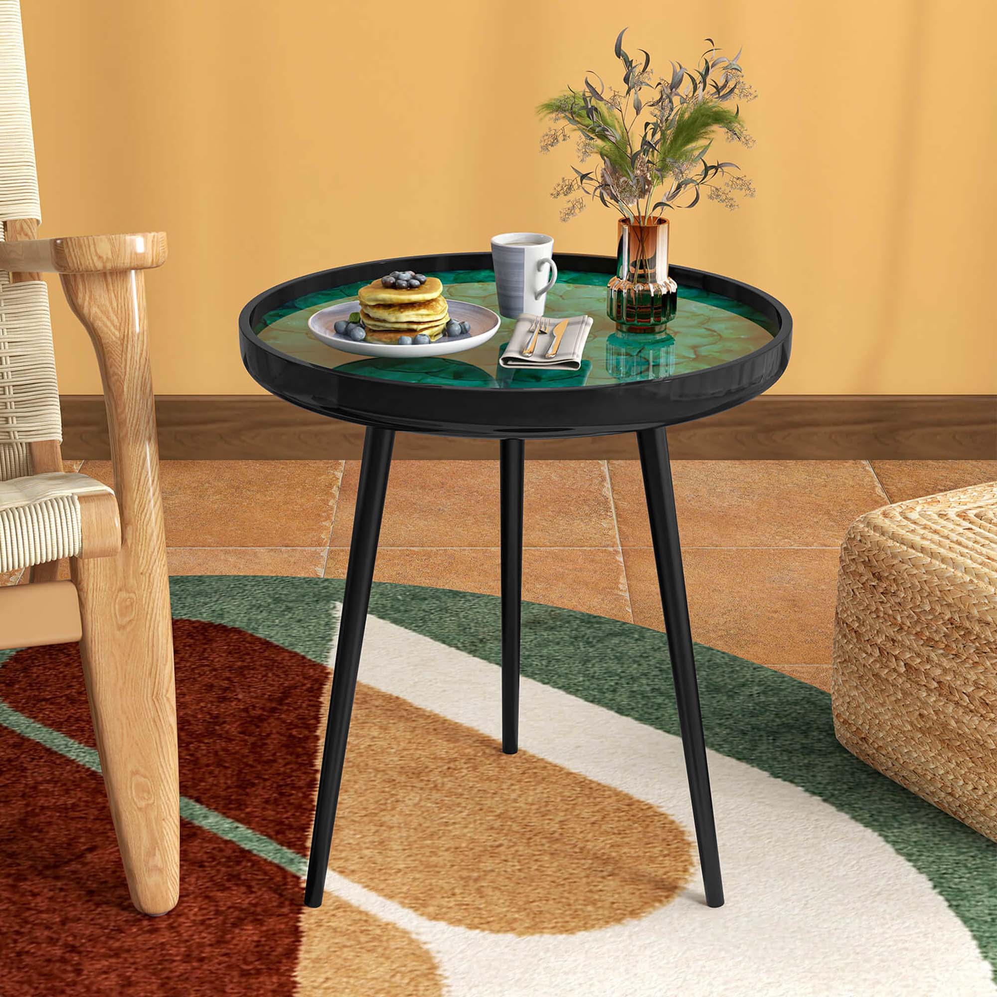 Alt View 4. Costway - Costway 20" Round End Table Mid-century Modern Coffee Table with Sea Shell Decoration - Green.