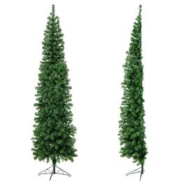 Costway - 7ft Pre-lit PVC Artificial Half Christmas Tree w/ 450 Branch Tips & 150 Lights - Green