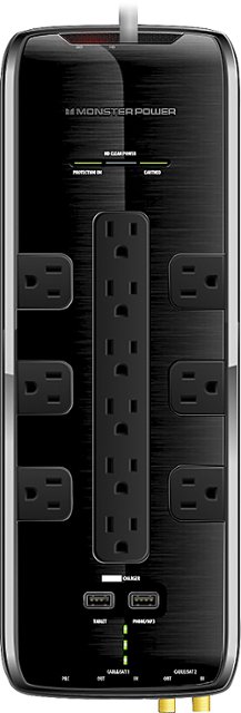 Monster - Power Black Platinum 1200 12-Outlet/2-USB Surge Protector Strip - Black - Front_Zoom