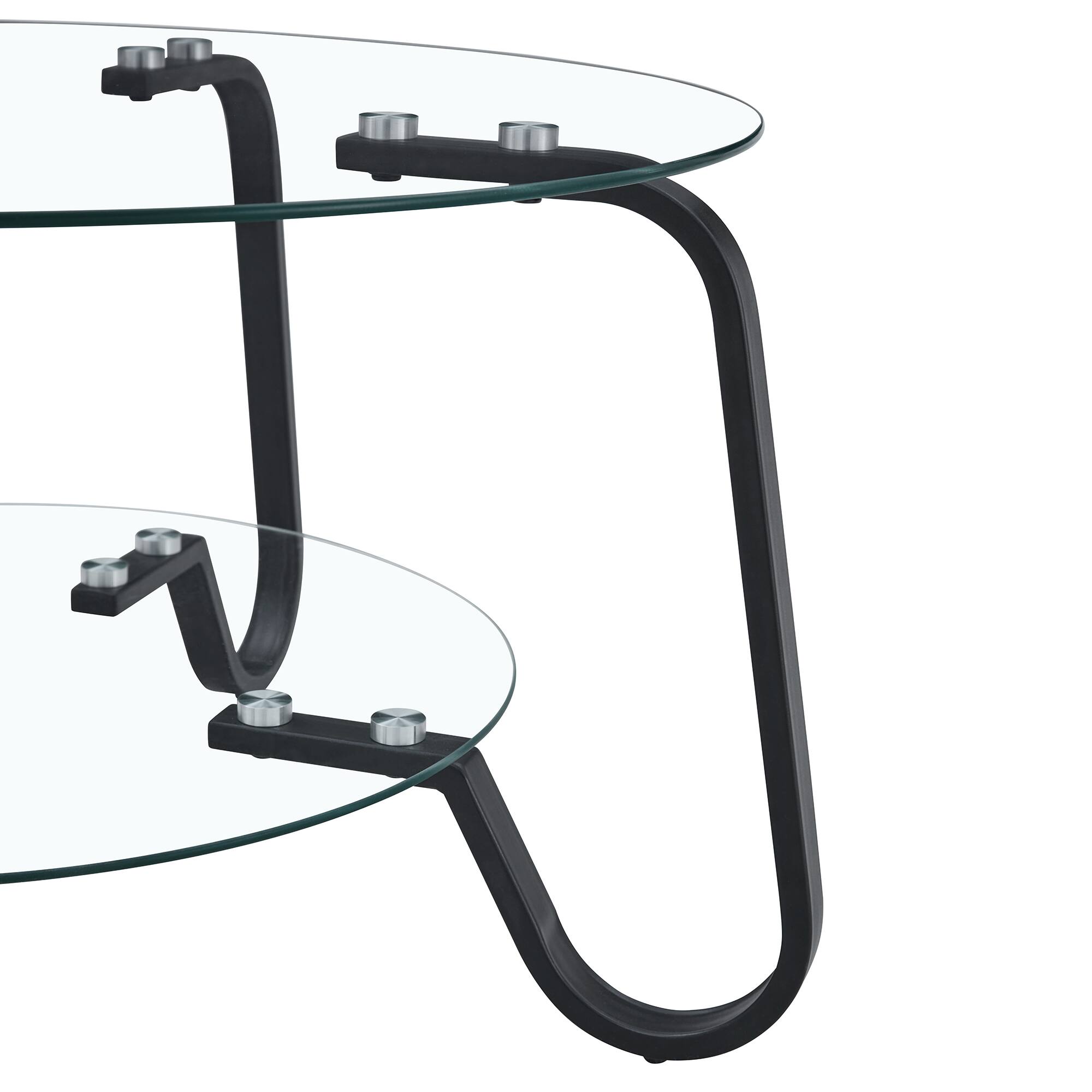 Alt View 8. Loheer - Loheer- Tempered Glass Coffee Table 2-Tier Metal Frame Retro Minimalist Center Table for Living Room 2.6x2.6x1.5 ft - Black.