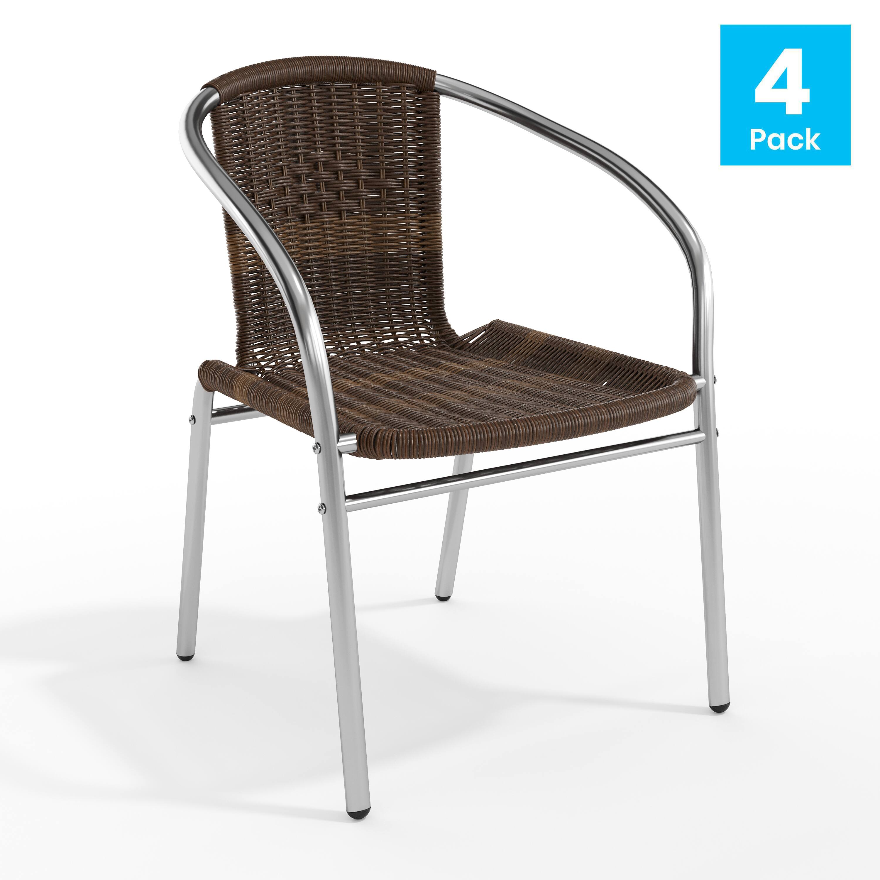 Alt View 1. Emma + Oliver - 4 Pack Aluminum and Rattan Commercial Indoor-Outdoor Restaurant Stack Chair - Aluminum and Dark Brown.