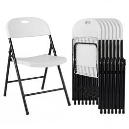 Costway - Foldable Plastic Chairs Set of 8 with Curved PP Seat Ergonomic Backrest Metal Legs - White