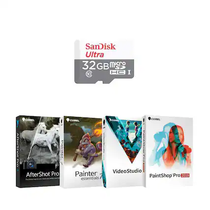 SanDisk Ultra 32GB MicroSDHC I 10
COREL AfterShot Pro
COREL Painter Essentials 7
COREL VideoStudio
COREL PaintShop Pro 2019