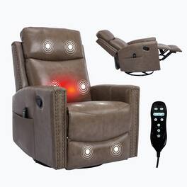 Boyel Living - Genuine Leather Manual Recliner, Heat & Massage, Rocker & Swivel, Living Room Chair - Brown
