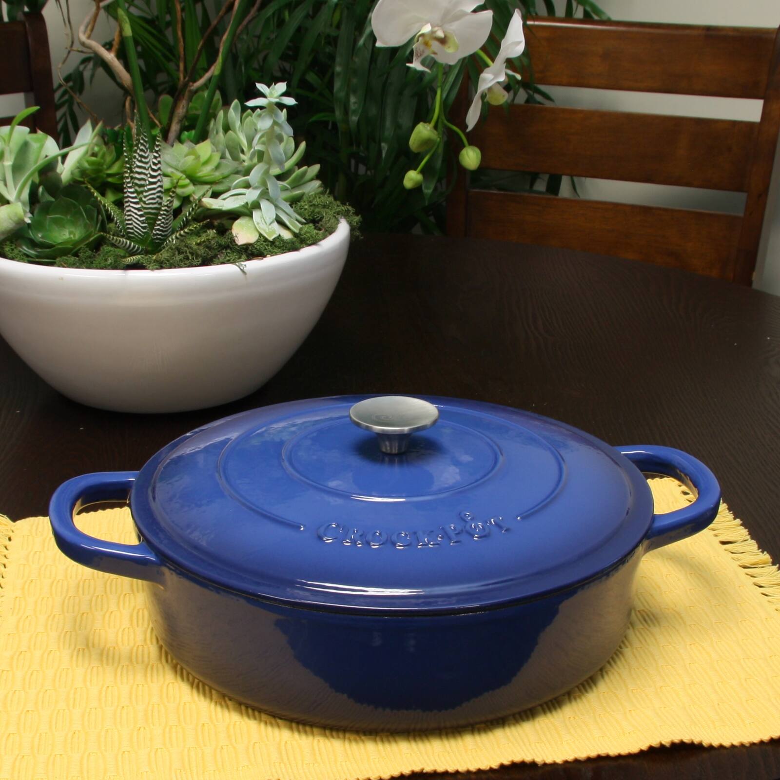 Alt View 5. Crock-Pot - Crock Pot Artisan Enameled 5 Quart Cast Iron Round Braiser Pan with Self Basting Lid in Sapphire Blue - Sapphire Blue.
