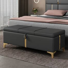 GOODSILO - Elegant Upholstered Storage Ottoman Bench with Metal Legs - Black