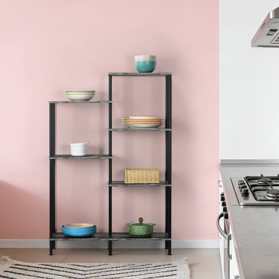 Obby Frame Oumilen 6 Tier Industrial Bookcase with Black Metal Frame Gray - Best Buy