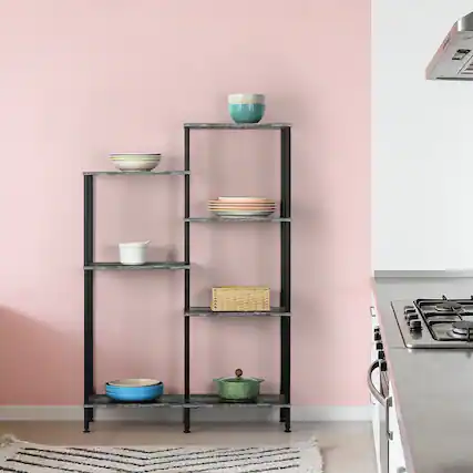Front. Oumilen - 6-Tier Industrial Bookcase with Black Metal Frame - Gray.