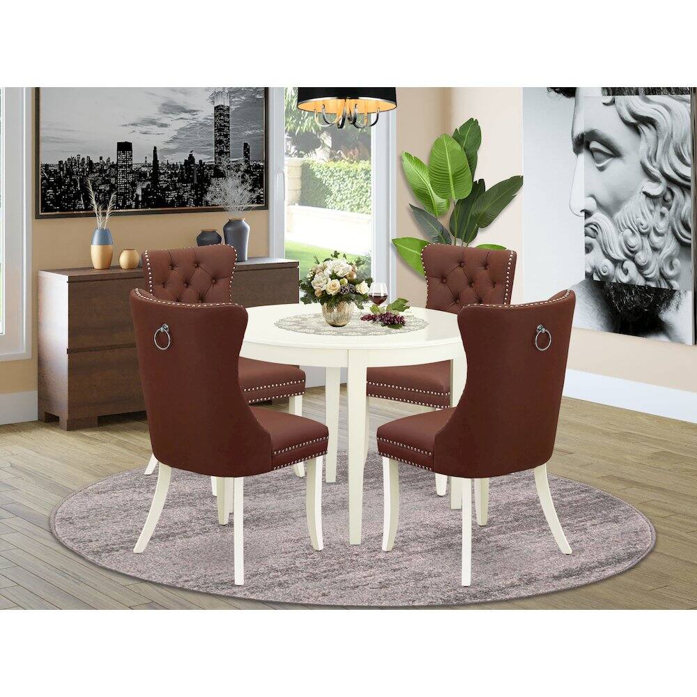 Alt View 7. East West Furniture - 5 Piece Dining Set for Small Spaces Consists of a Round Kitchen Table - White.