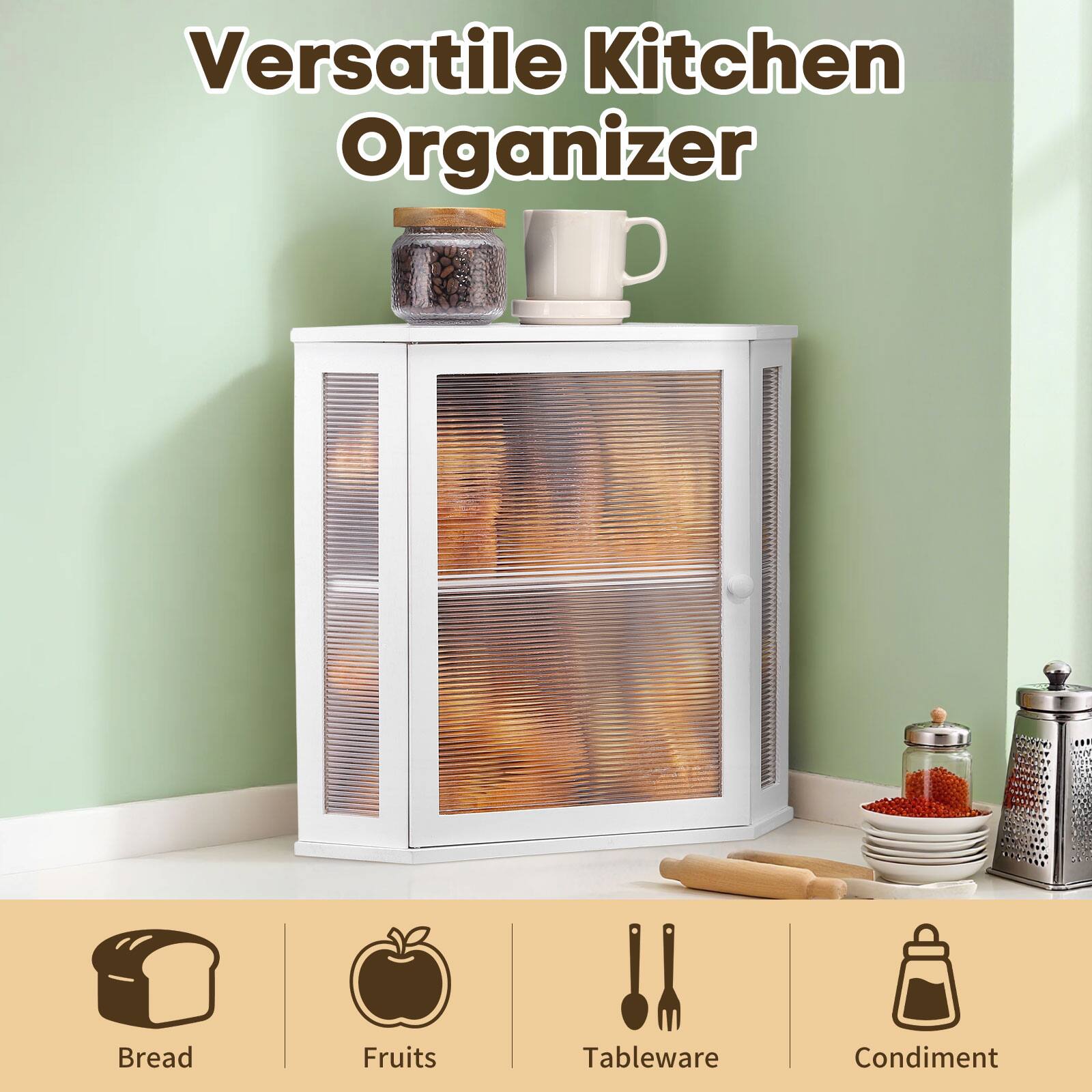 Versatile Kitchen Organizer

- Bread
- Fruits
- Tableware
- Condiment