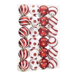 OrnamentallyYou - Polka Dot and Candycane Color Style Ornament Bundle Set of 24 Red and White Patterned Christmas - Multi-colored