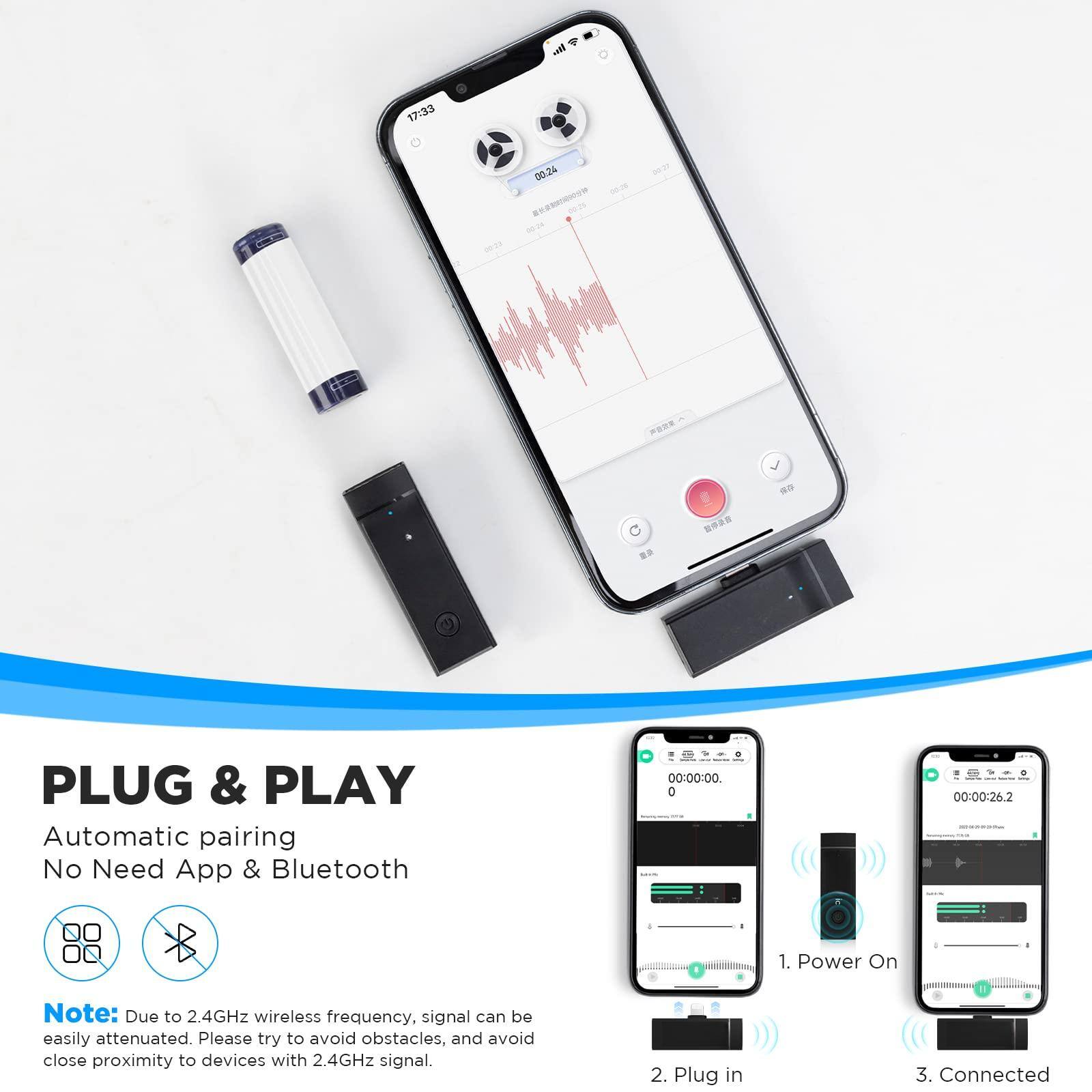 **PLUG & PLAY**

Automatic pairing  
No Need App & Bluetooth

**Note:** Due to 2.4GHz wireless frequency, signal can be easily attenuated. Please try to avoid obstacles, and avoid close proximity to devices with 2.4GHz signal.

1. Power On  
2. Plug in  
3. Connected