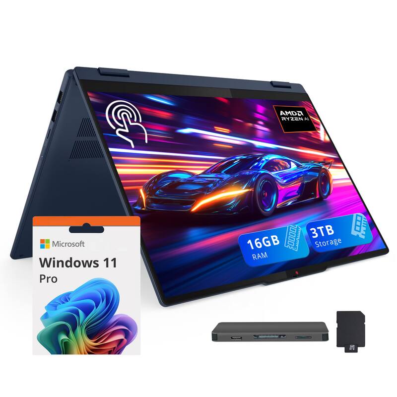 Lenovo - IdeaPad 5 16" WUXGA 2-in-1 Touchscreen,Ryzen 7 350,16GB RAM,2TB SSD+1TB Dock Set,Backlit Keyboard,Win 11 Pro - Blue