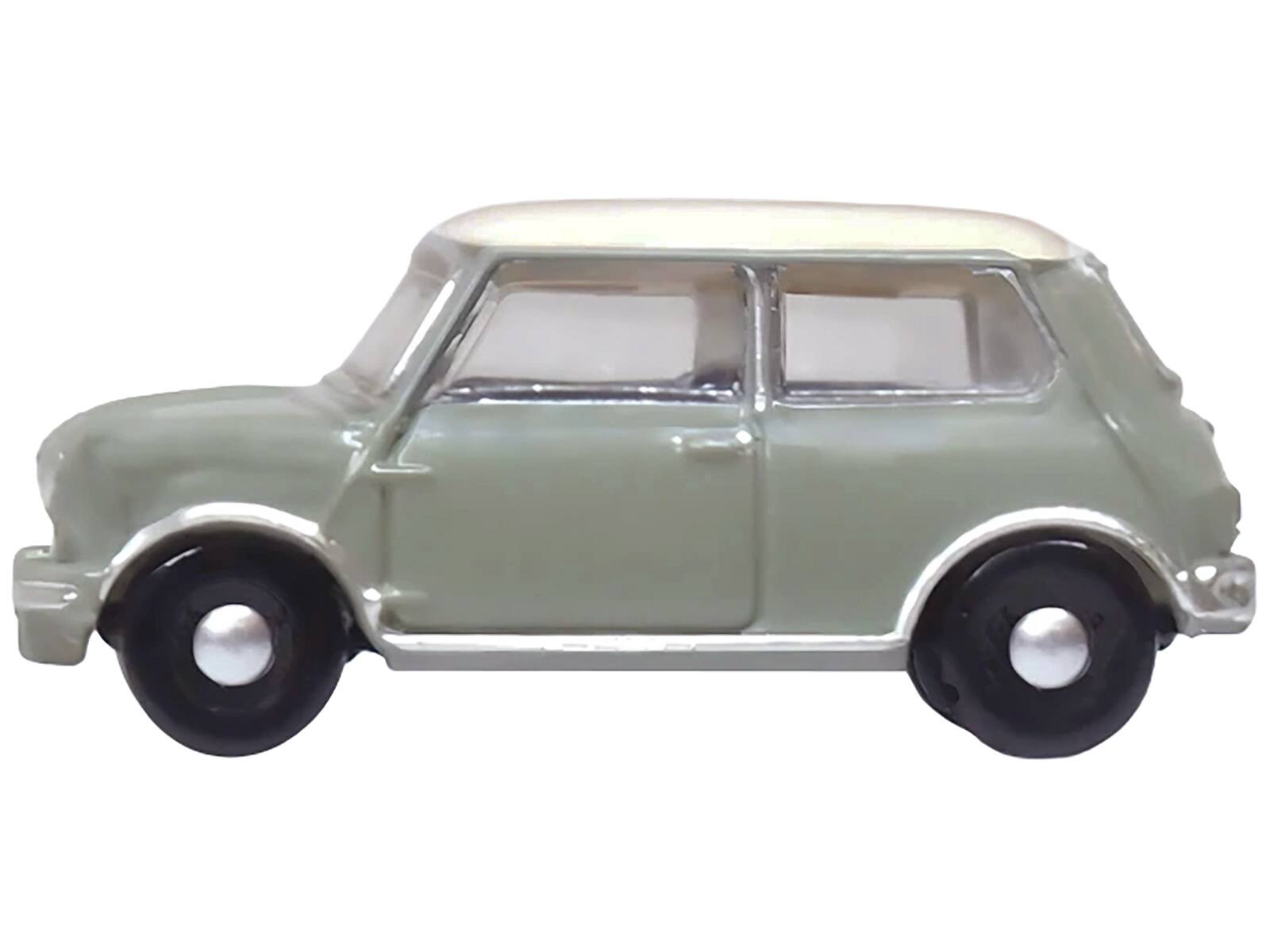 Angle. Oxford Diecast - Mini Classic Tweed Gray with Cream Top 1/148 (N) Scale Diecast Model Car by Oxford Diecast - Gray with Cream.