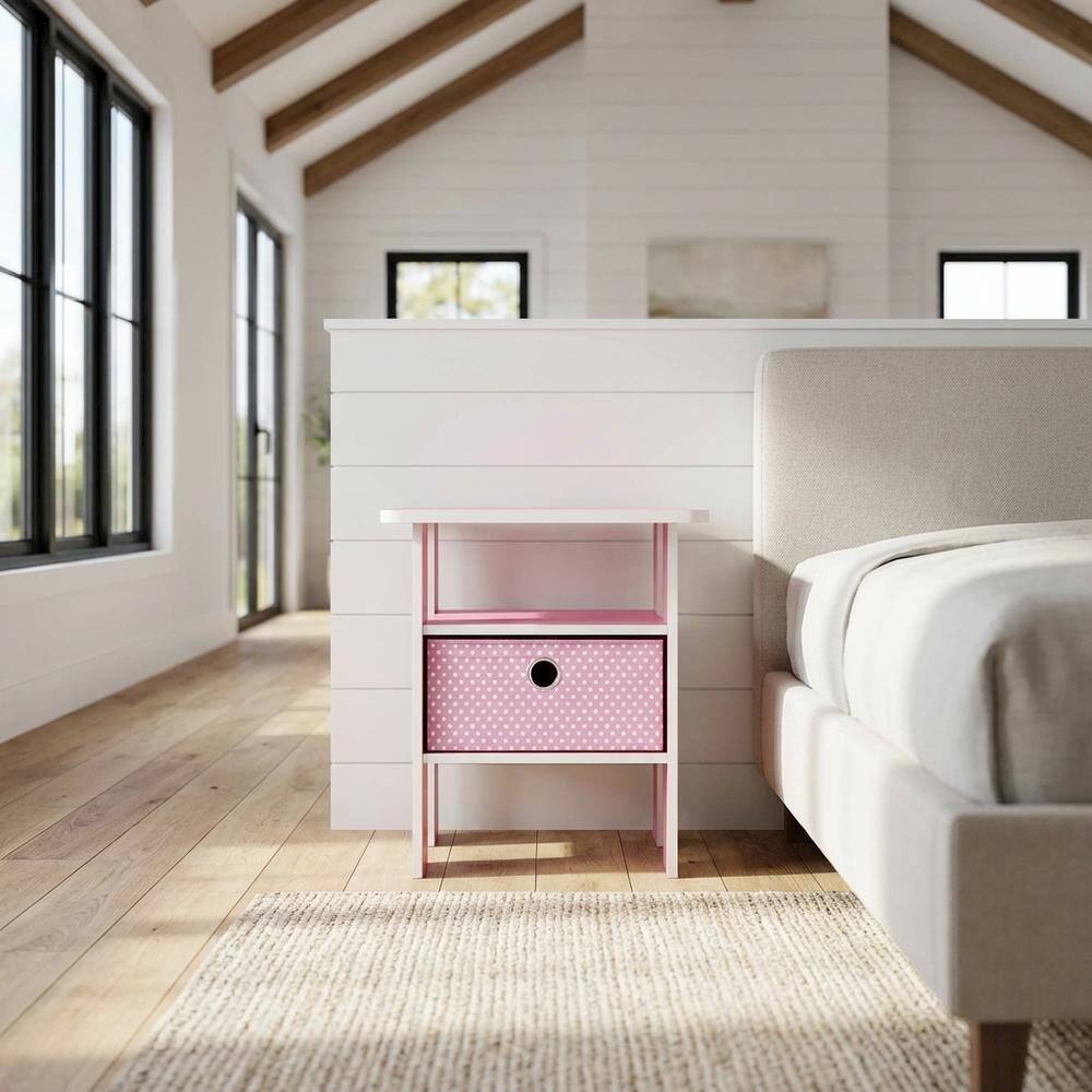 Angle. FurniFact - Pink wood end table with drawer for bedside or living room use - Brown.
