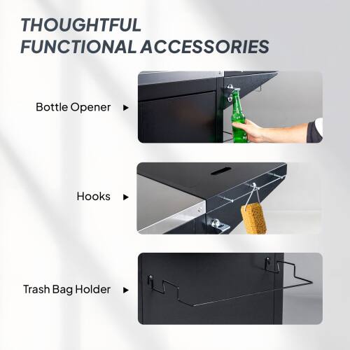 THOUGHTFUL FUNCTIONAL ACCESSORIES

- Bottle Opener
- Hooks
- Trash Bag Holder