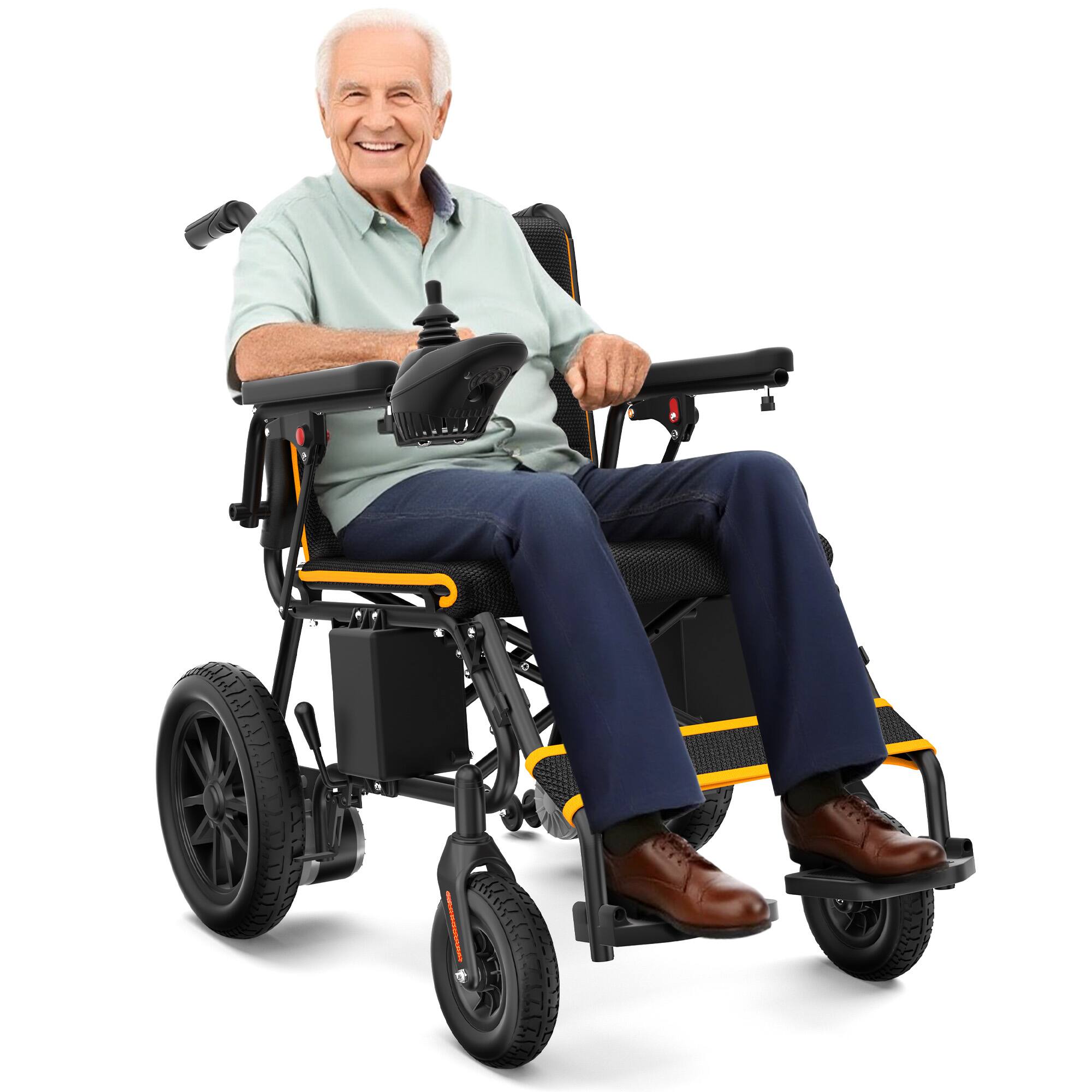 Alt View 8. KERDOM - 64 LBS Lightweight Foldable Electric Wheelchair All-Terrain, 15 Miles Range Long Travel, Easy Controll, Safety Brakes - Orange.