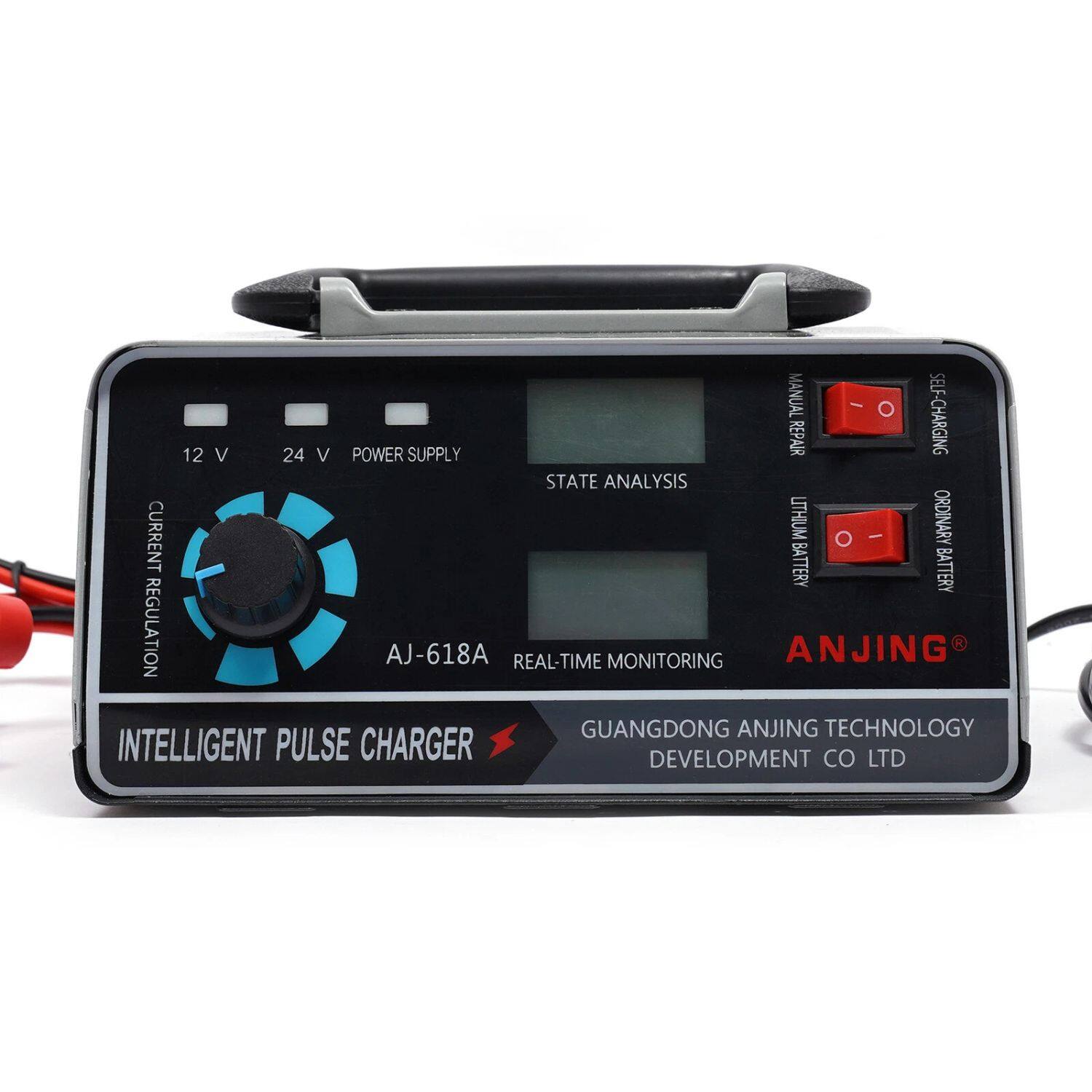 ANJING  
GUANGDONG ANJING TECHNOLOGY DEVELOPMENT CO LTD  

AJ-618A  
INTELLIGENT PULSE CHARGER  

12 V 24 V POWER SUPPLY  
CURRENT REGULATION  
STATE ANALYSIS  
REAL-TIME MONITORING  

SELF-CHARGING BATTERY  
LITHIUM BATTERY  
ORDINARY BATTERY  

MANUAL REPAIR