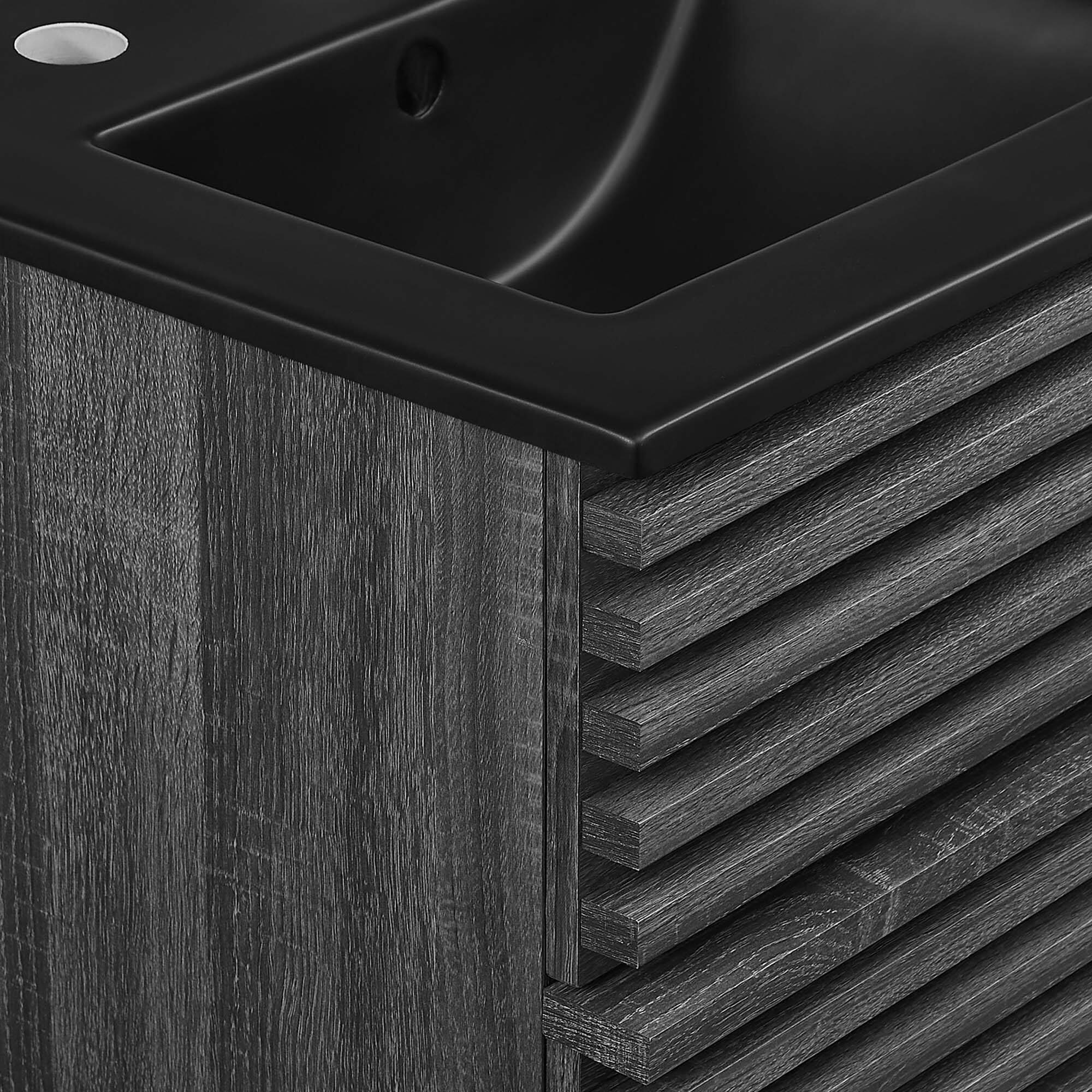 Alt View 5. Modway - Render Wall-Mount Bathroom Vanity with Black Basin Included - Charcoal Black.