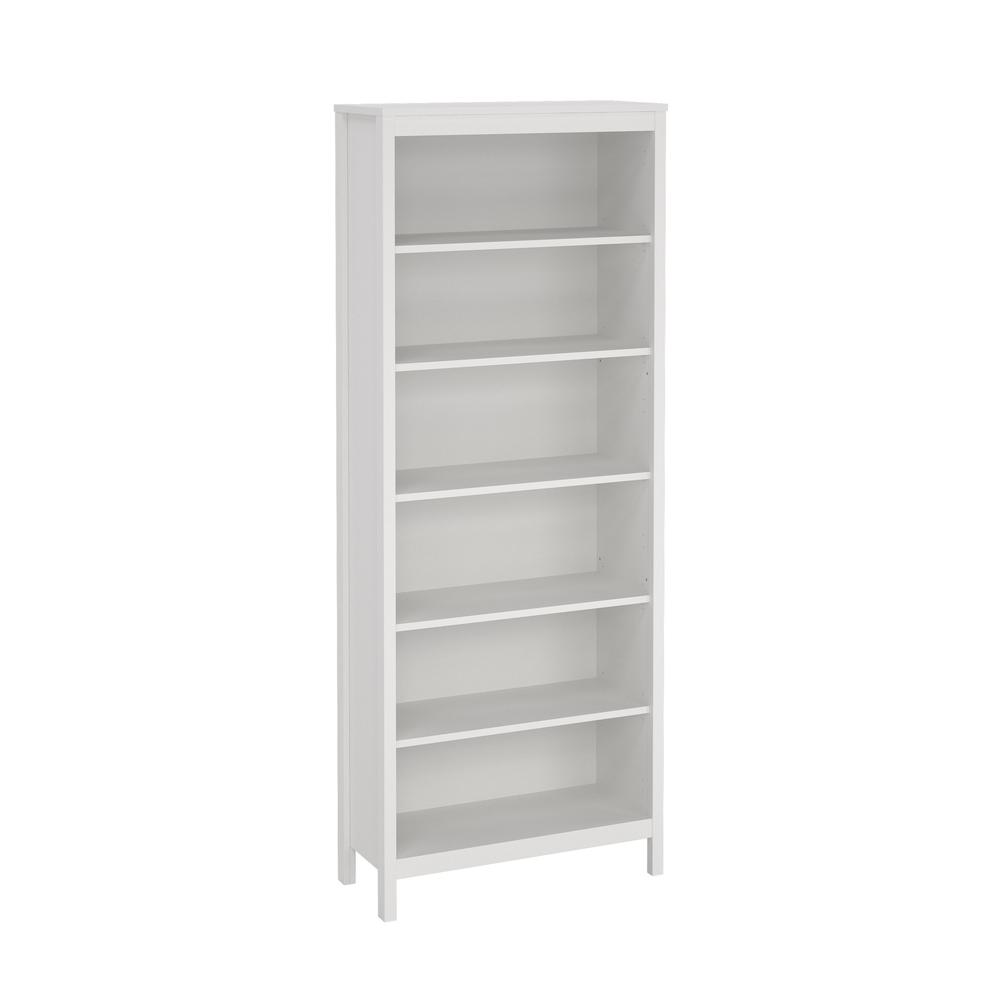Angle. Tvilum - Madrid Adjustable 6 Shelf Bookcase, Open Storage Home Office Bookshelf - White.