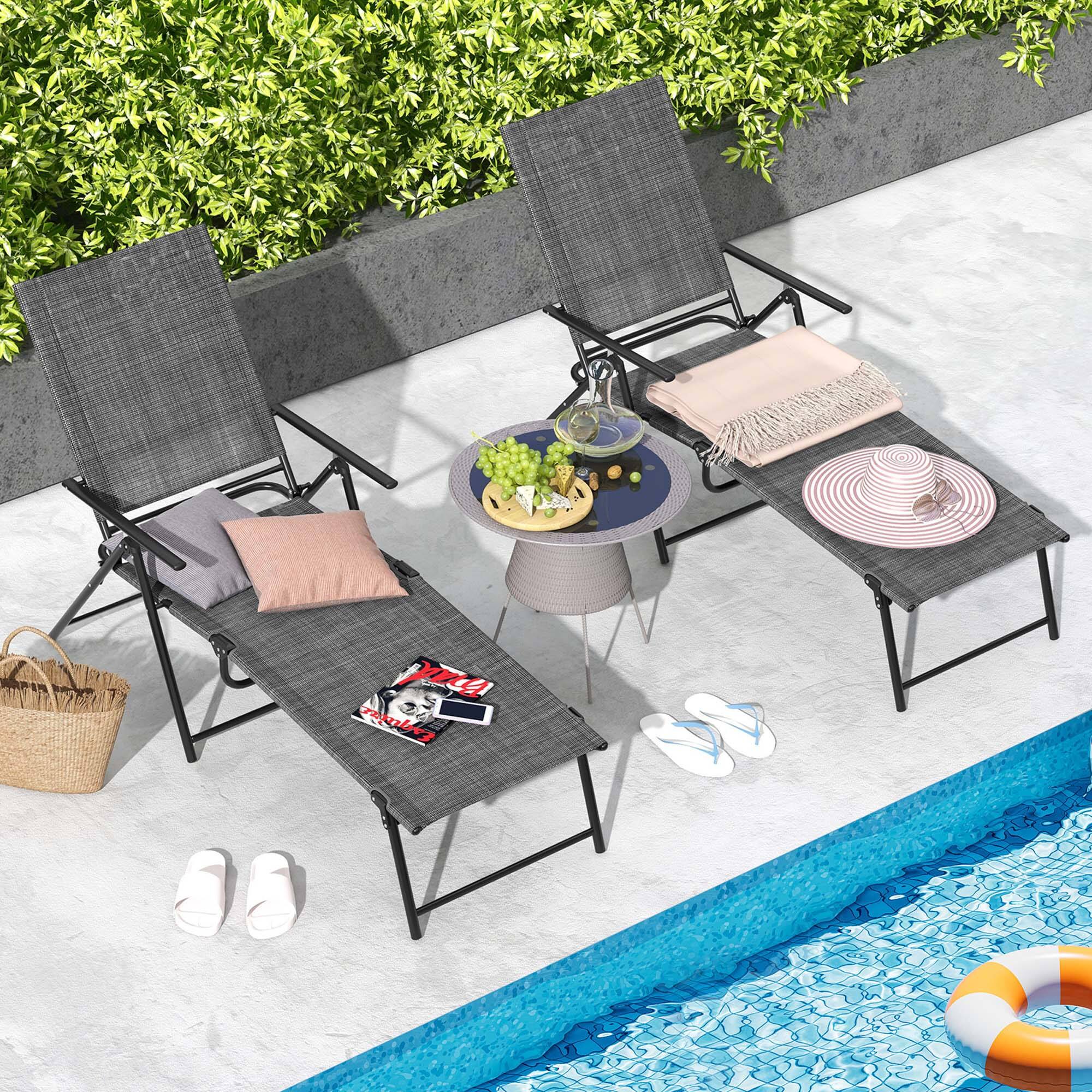 Alt View 1. Costway - 2 Piece Patio Folding Chaise Lounge Chairs with 6-Level Backrest Reclining Chairs - Grey.