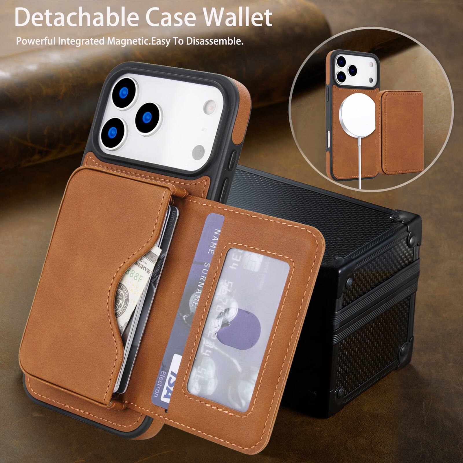 Detachable Case Wallet  
Powerful Integrated Magnetic. Easy To Disassemble.