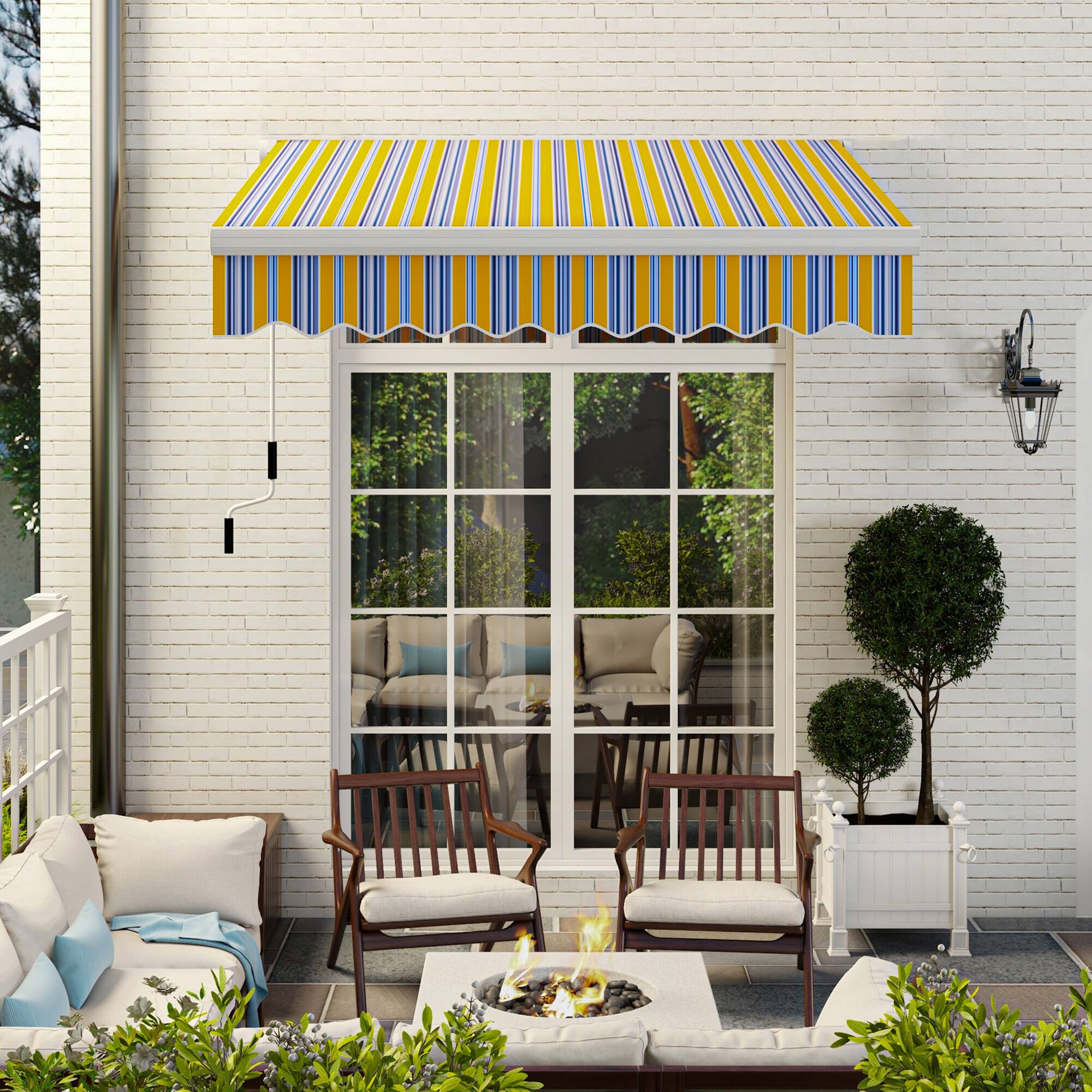 Angle. Outsunny - 8' x 7' Patio Retractable Awning, Manual Exterior Sun Shade Deck Window Cover - Mixed Color.