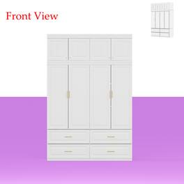 FUFU & GAGA - FUFU&GAGA 4 - Door Wardrobe: Elegant Storage with Gold Accents & Smooth Drawers - White