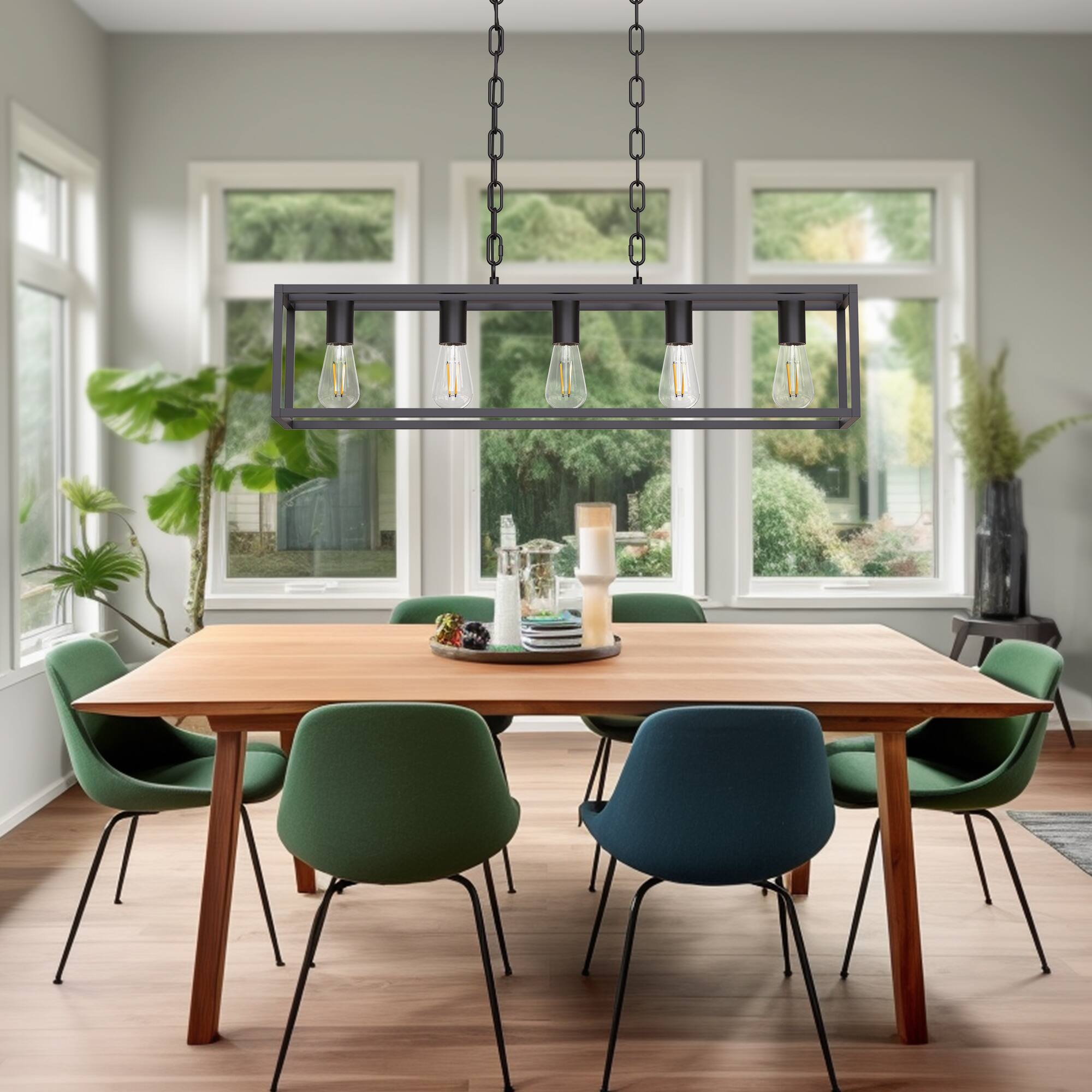 Alt View 1. Jandcase - JANDCASE 5-Light Black Island Pendant Light, E26 Socket, Non-Integrated Bulbs, KD Design, for Kitchen Island - Black.