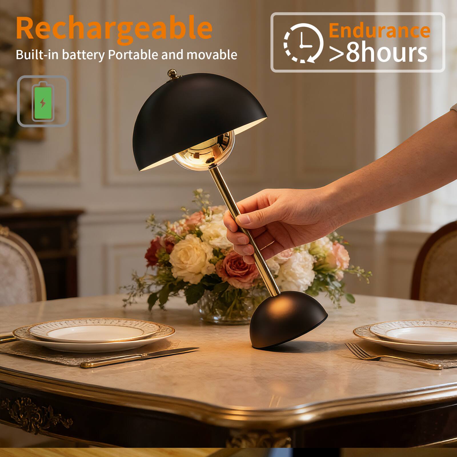 Rechargeable Built-in battery Portable and movable Endurance >8hours