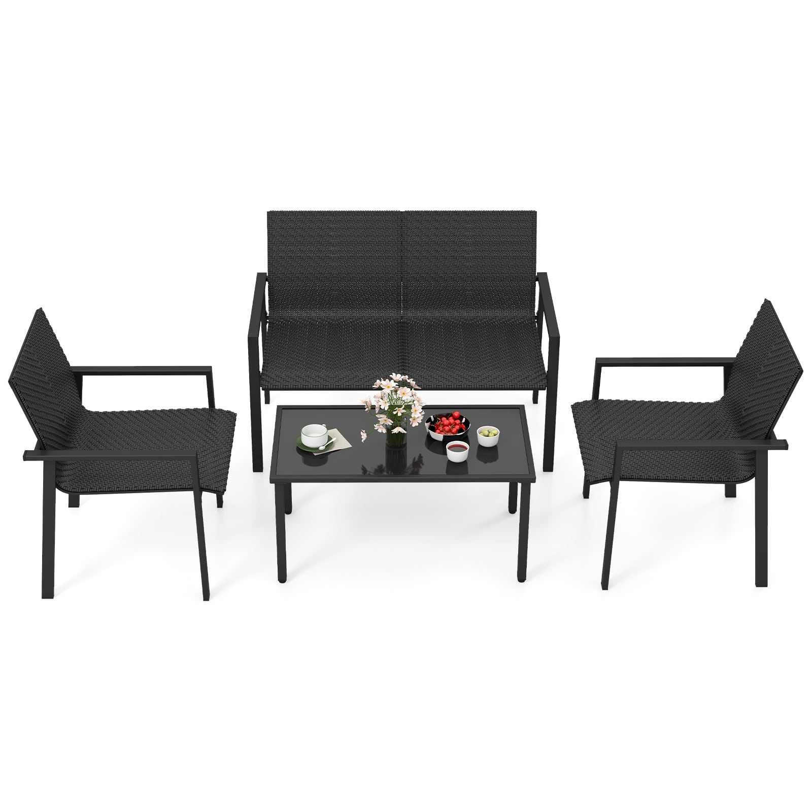 Ecooso - 4 Pieces Patio Furniture Set with Heavy Duty Galvanized Metal Frame - Black