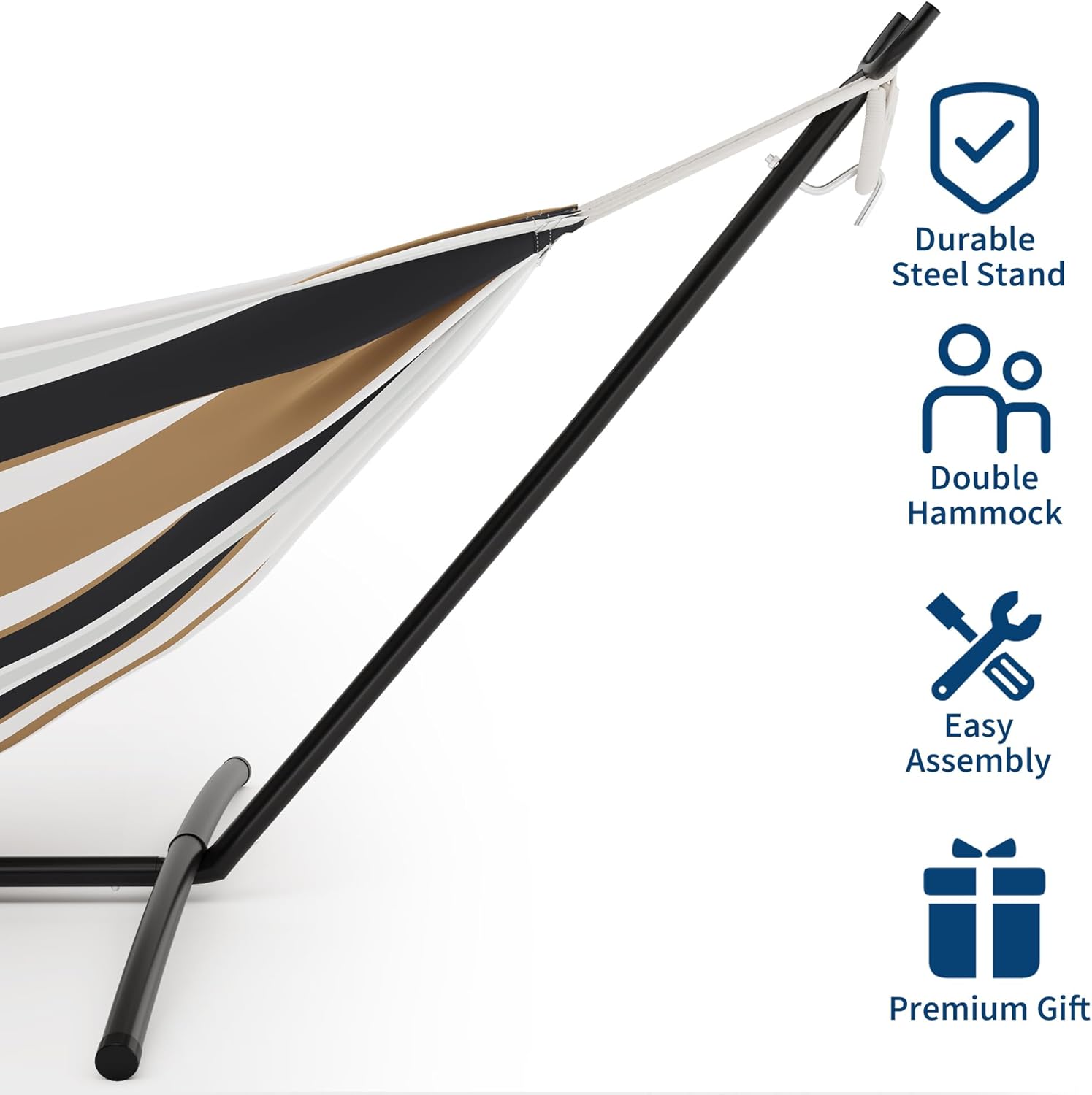 Durable Steel Stand  
Double Hammock  
Easy Assembly  
Premium Gift