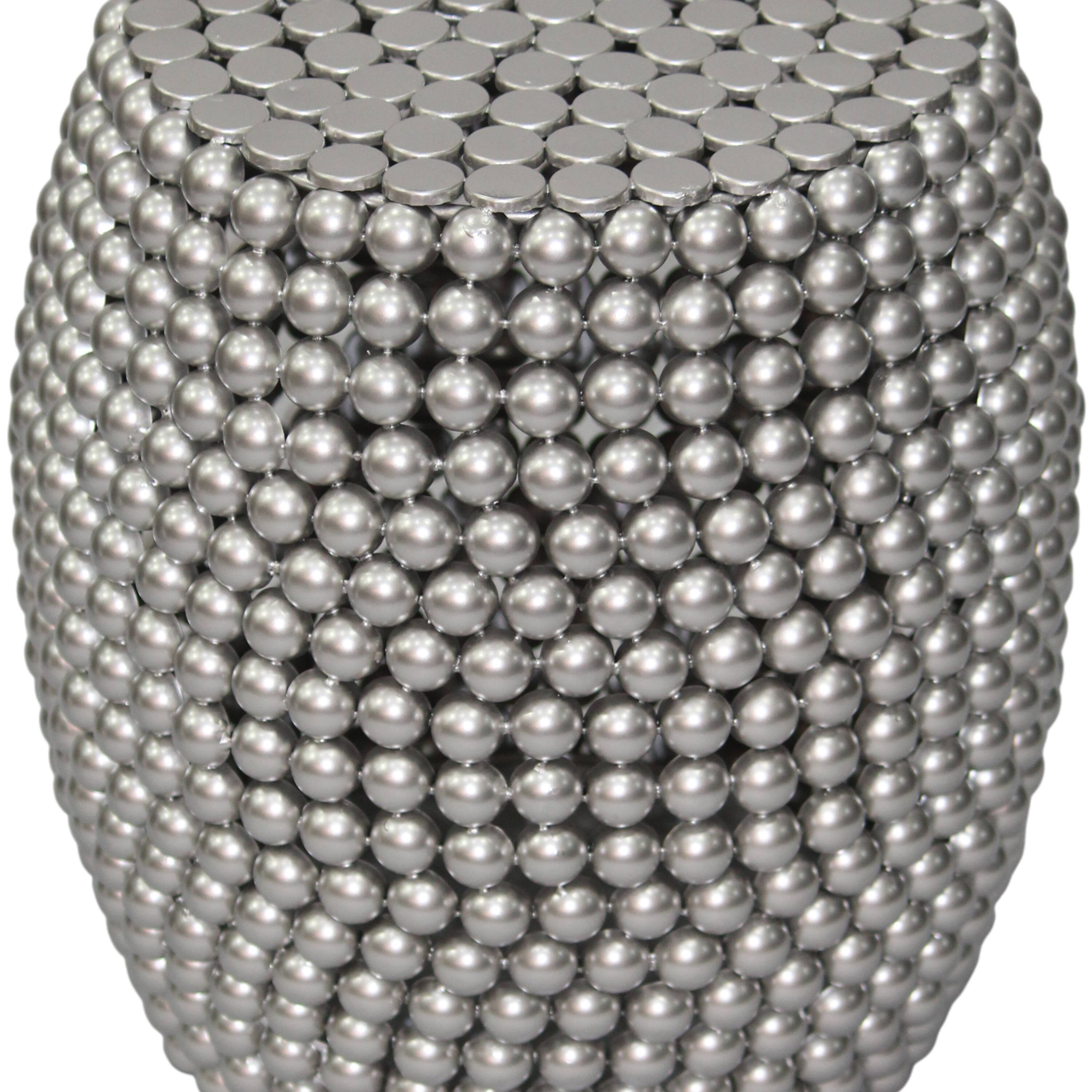 Alt View 1. Manhattan Lane - Eve 18" Side End Table | Silver Metallic Beads Studded Pattern | Nickel Coated Iron Frame - Silver.