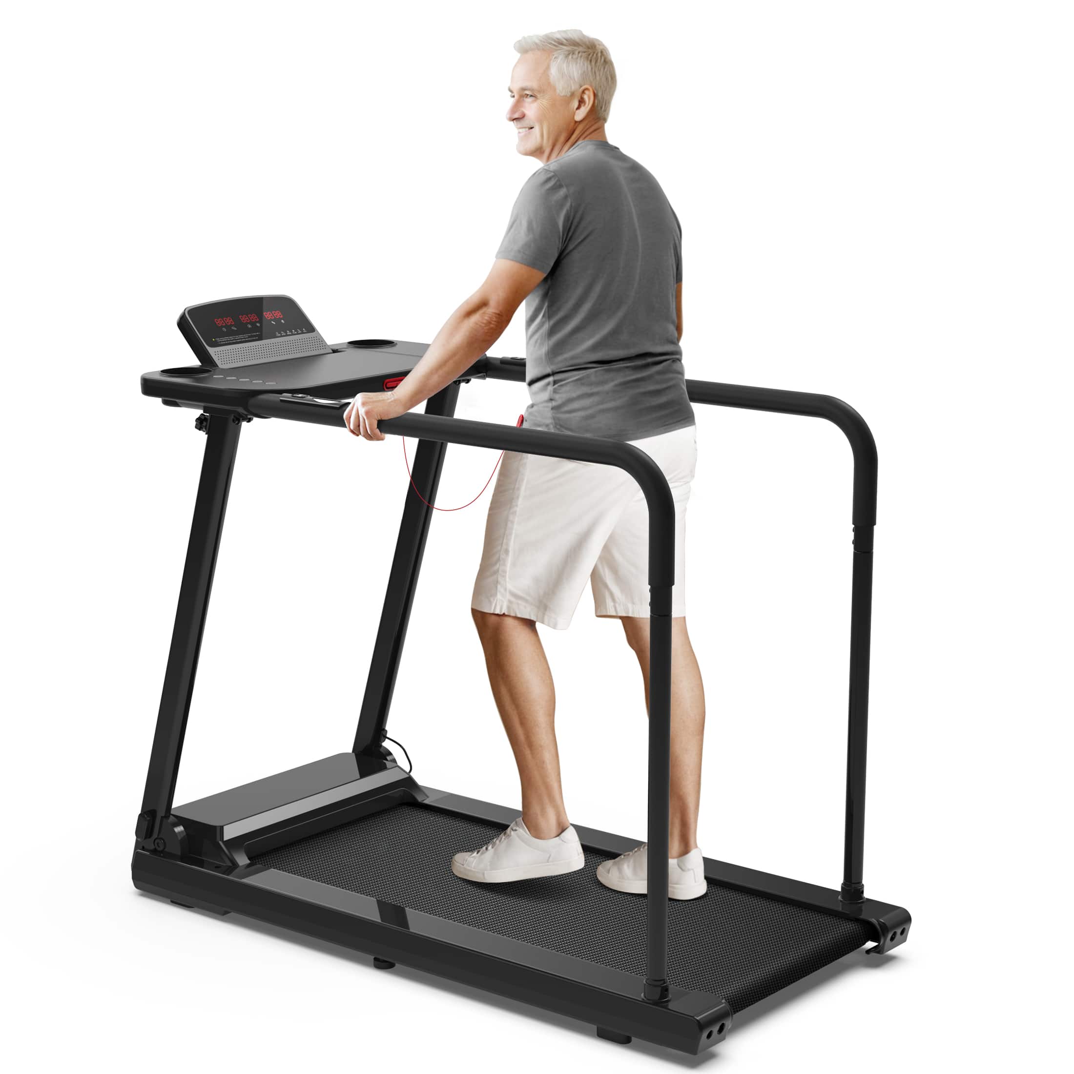 Front. Redliro - REDLIRO Walking Treadmill for Seniors, 300lbs Capacity, Long Handrails, Heart Rate, Desk & Cup Holder for Recovery Use - Black.