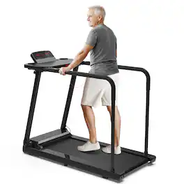 Redliro - Walking Treadmill for Seniors, 300lbs Capacity, Long Handrails, Heart Rate, Desk & Cup Holder for Recovery Use - Black
