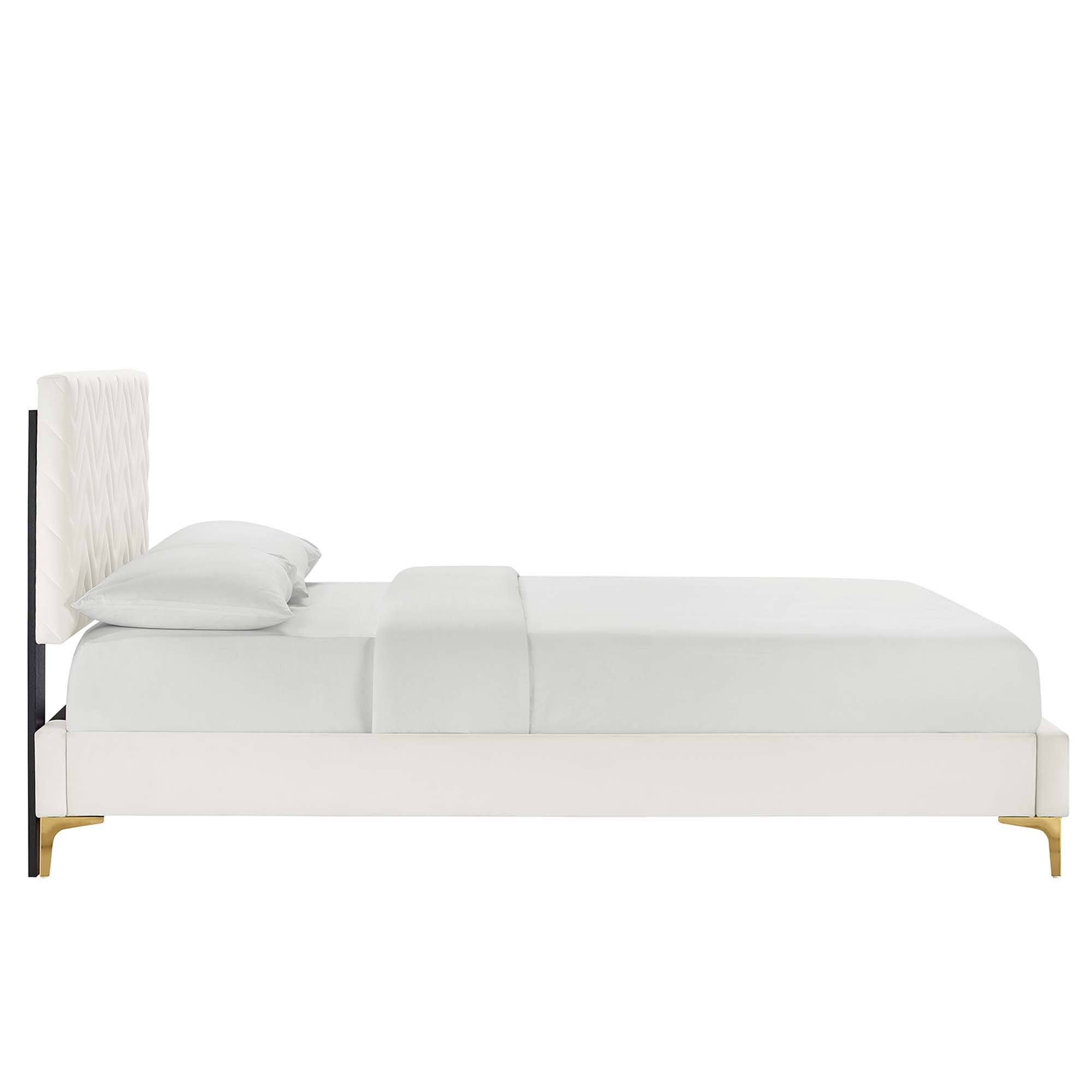 Back. Modway - Olea Channel Tufted Boucle Solid Wood King Platform Bed - Brown.