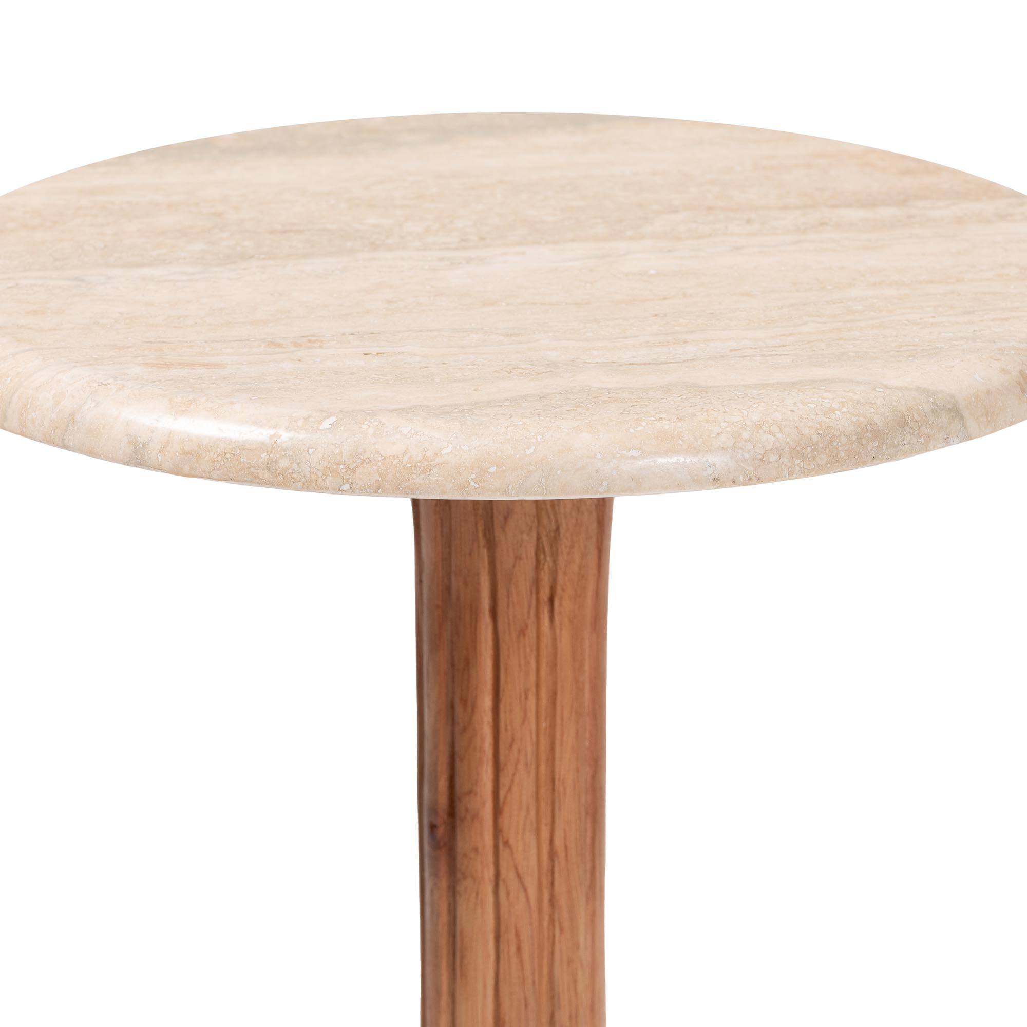 Angle. bali & pari - Usama End Table with Marble Stone Top - Sculpted Pedestal Accent Side Table for Living Room or Entryway - Cream/Antique Brown.