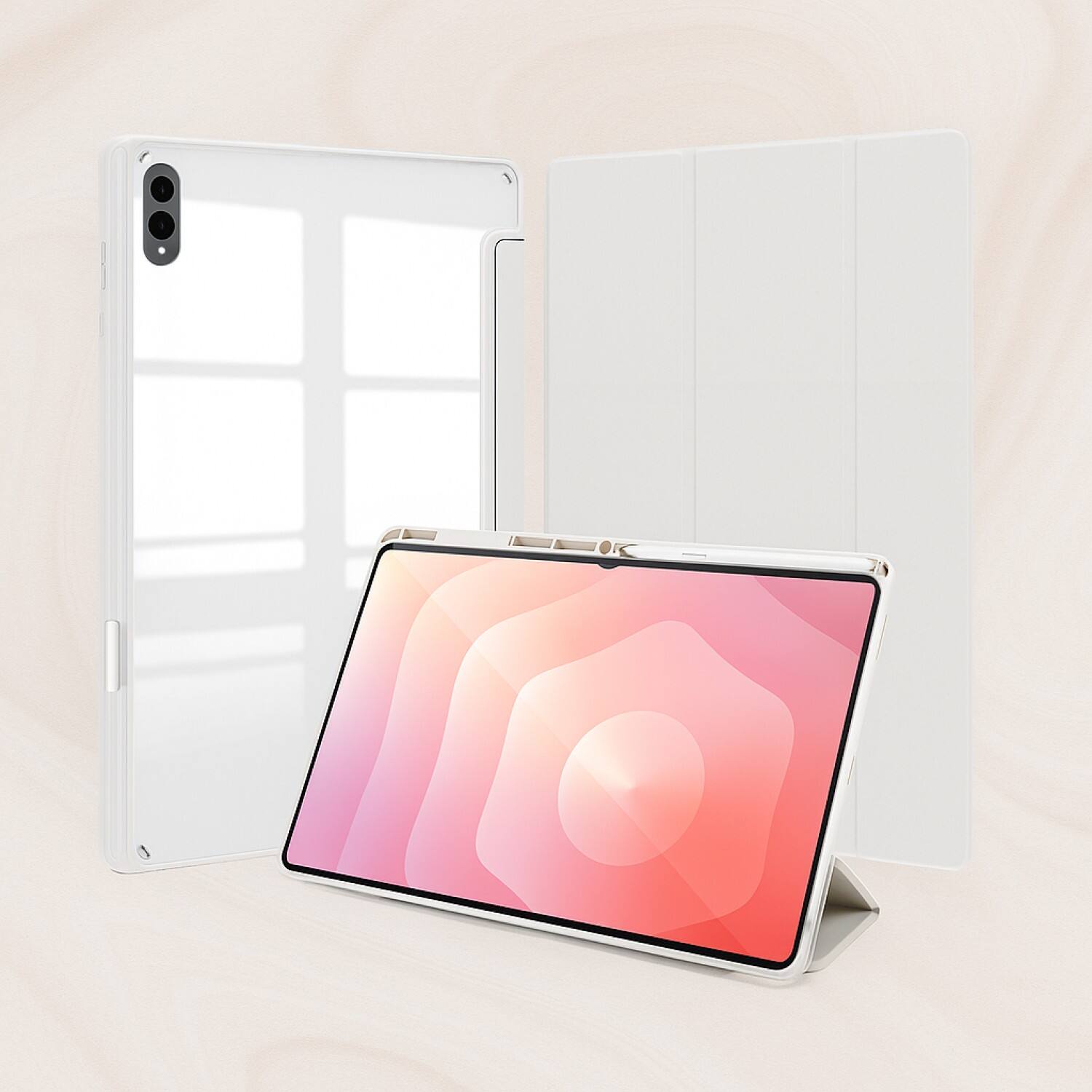 Angle. SaharaCase - Samsung Galaxy Tab S11 Ultra Folio Case | Transparent Back | Slim & Durable | Venture Series - Lime Stone Gray.