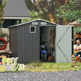 Anysun - 6x8ft Outdoor Steel Storage Shed with Lockable Doors, Clear Window & Air Vents Backyard or Patio - Dark Gray