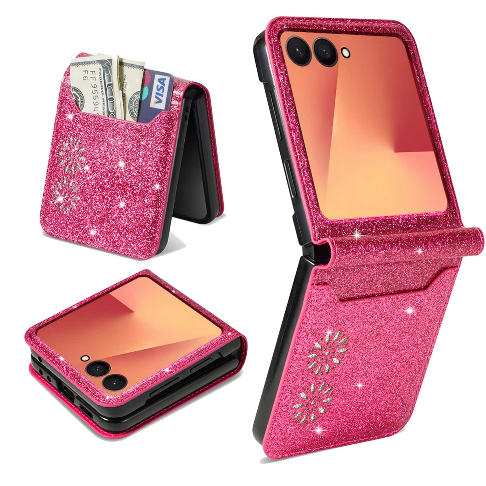 Dteck - for Samsung Galaxy Z Flip8 Glitter Wallet Case, Shockproof Slim PU Leather Flip Cover with Card Pocket - Rose price history on PriceWatchPro