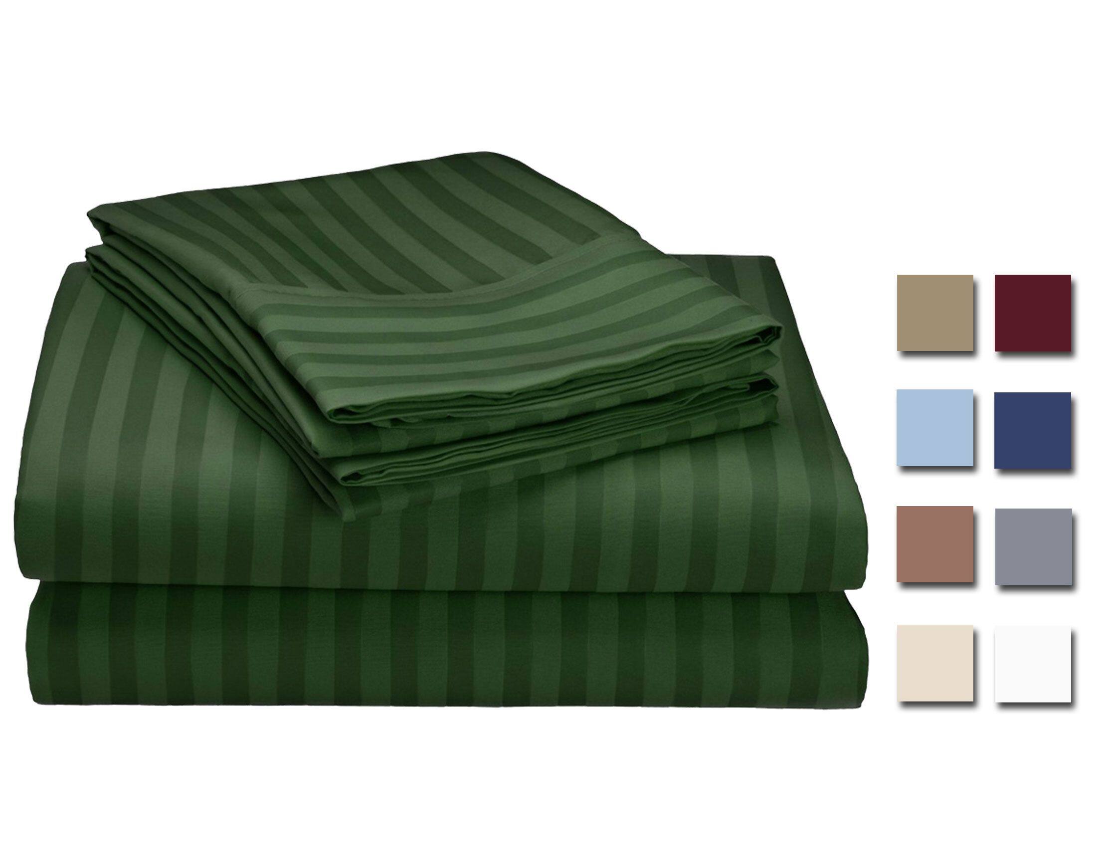 Angle. Plazatex - 1800 Series Embossed Striped Wrinkle Resistant Sheet 4pc Set Full - Dark Green - Dark Green.