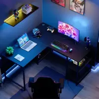 Bestier 55inch Gaming Desk L-shaped Desk Office Computer Desk - Black - Front_Zoom