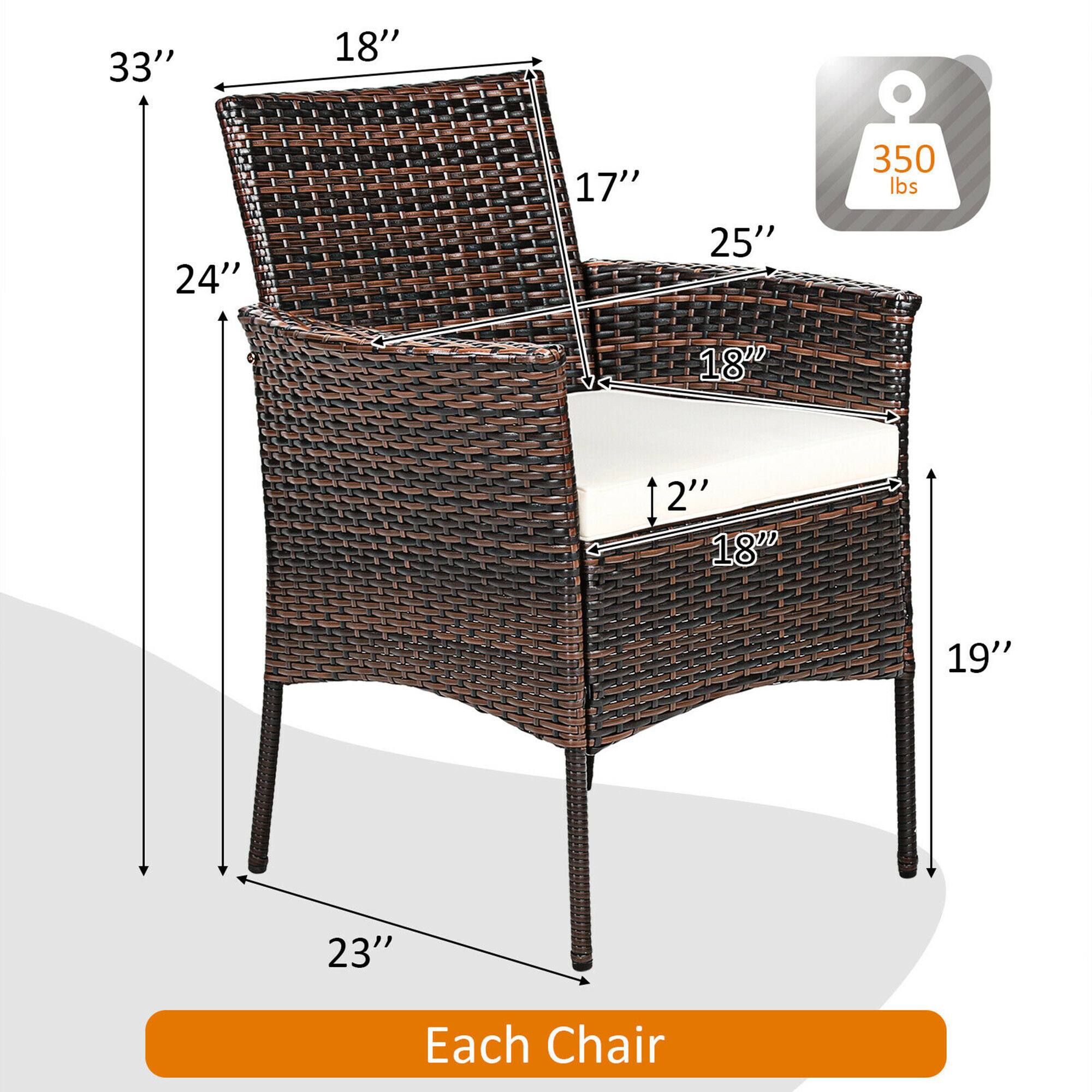 Each Chair

- Height: 33"
- Width: 24"
- Depth: 23"
- Seat Height: 18"
- Seat Depth: 18"
- Back Height: 18"
- Back Width: 25"
- Armrest Height: 17"
- Armrest Width: 18"
- Weight Capacity: 350 lbs