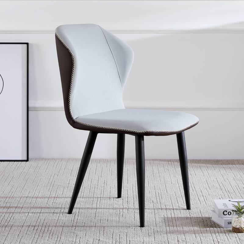 Back. POVISON - Modern Leather Wingback Dining Chairs Set of 2, High Back Side Chairs, Gray & Brown - Light Gray & Brown.