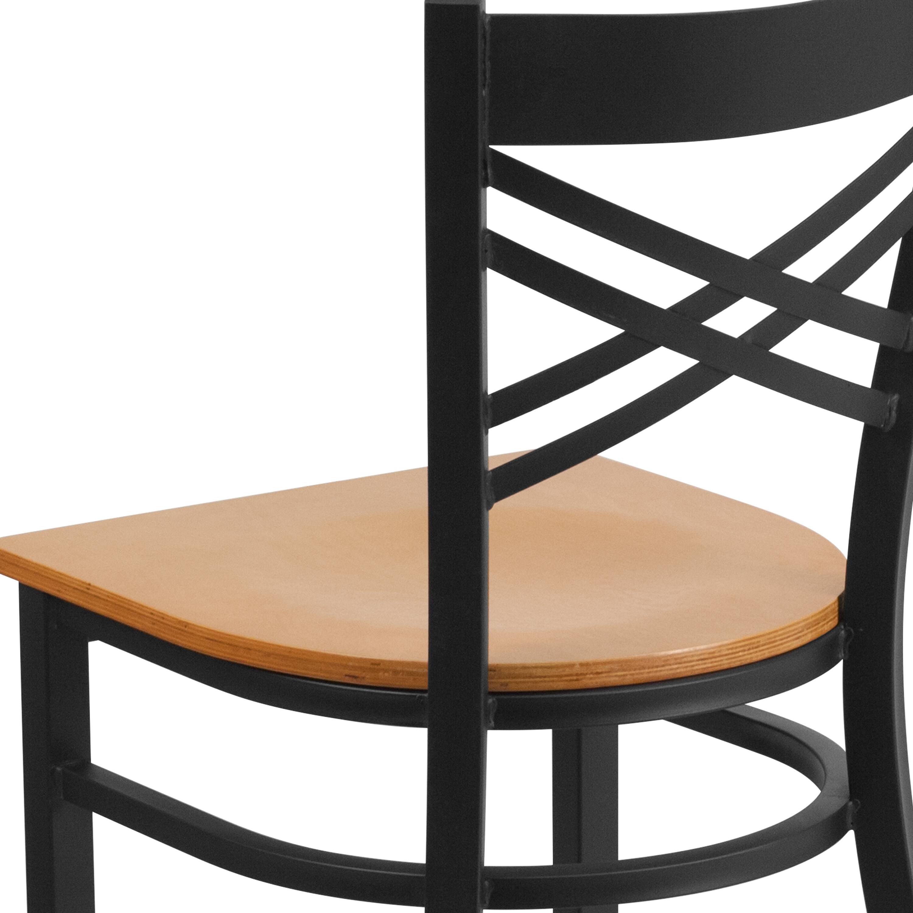 Alt View 9. Emma + Oliver - "X" Back Metal Restaurant Dining Chair - Natural Wood Seat/Black Metal Frame.
