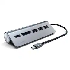 Front. Satechi - USB-C Combo Hub for Desktop - 3 USB-A 3.0 Data Ports, Micro/SD Card Reader for MacBook, Dell, HP - Space Gray.