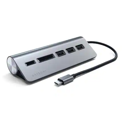 Front. Satechi - USB-C Combo Hub for Desktop - 3 USB-A 3.0 Data Ports, Micro/SD Card Reader for MacBook, Dell, HP - Space Gray.