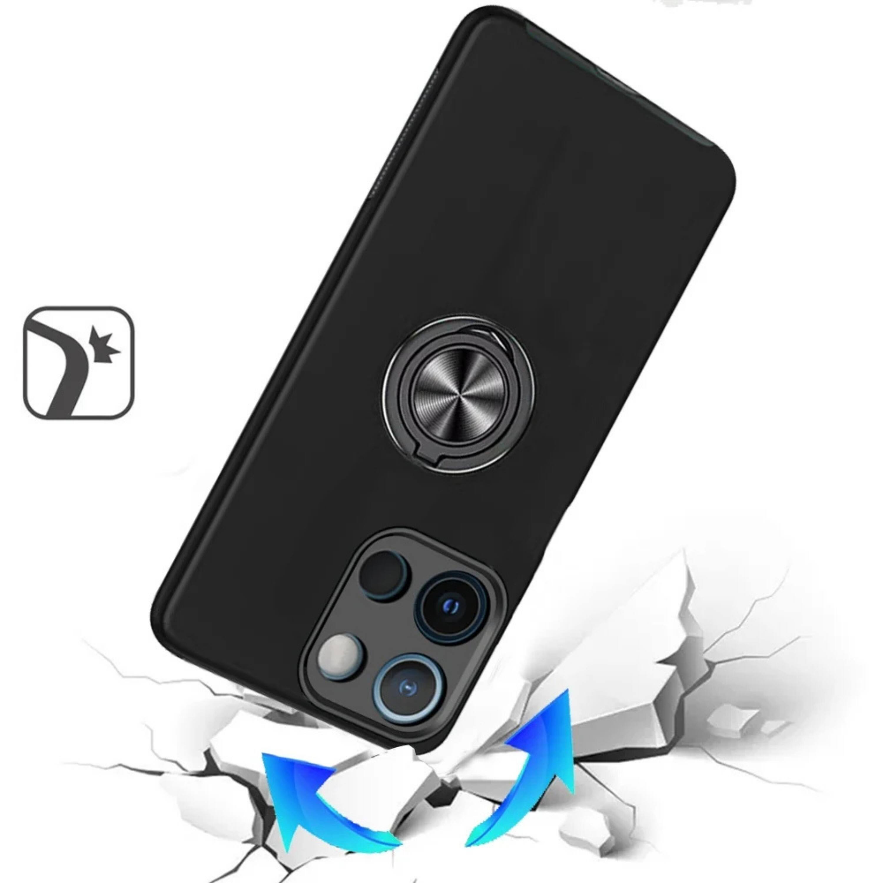 Angle. Kitcheniva - Rubberized Dual Layer Magnetic Ring Stand Phone Case For Motorola Edge 2025 Black - Black.