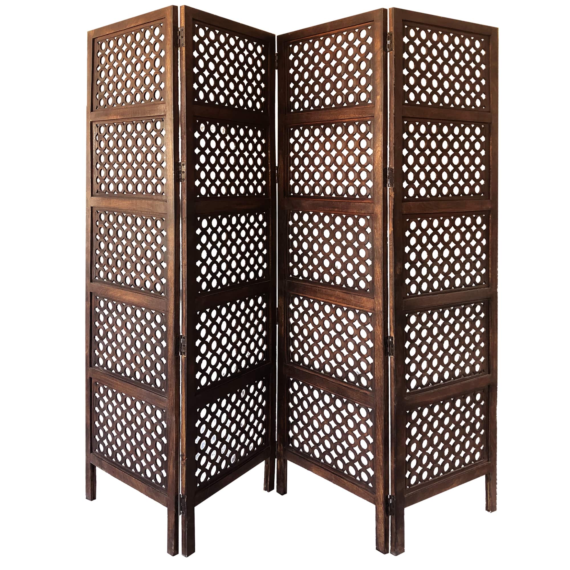 Photos - Other Decoration MANHATTAN Lane - Decorative Four Panel Mango Wood Hinged Room Divider with Circular Cutout Design - Brown BM01876